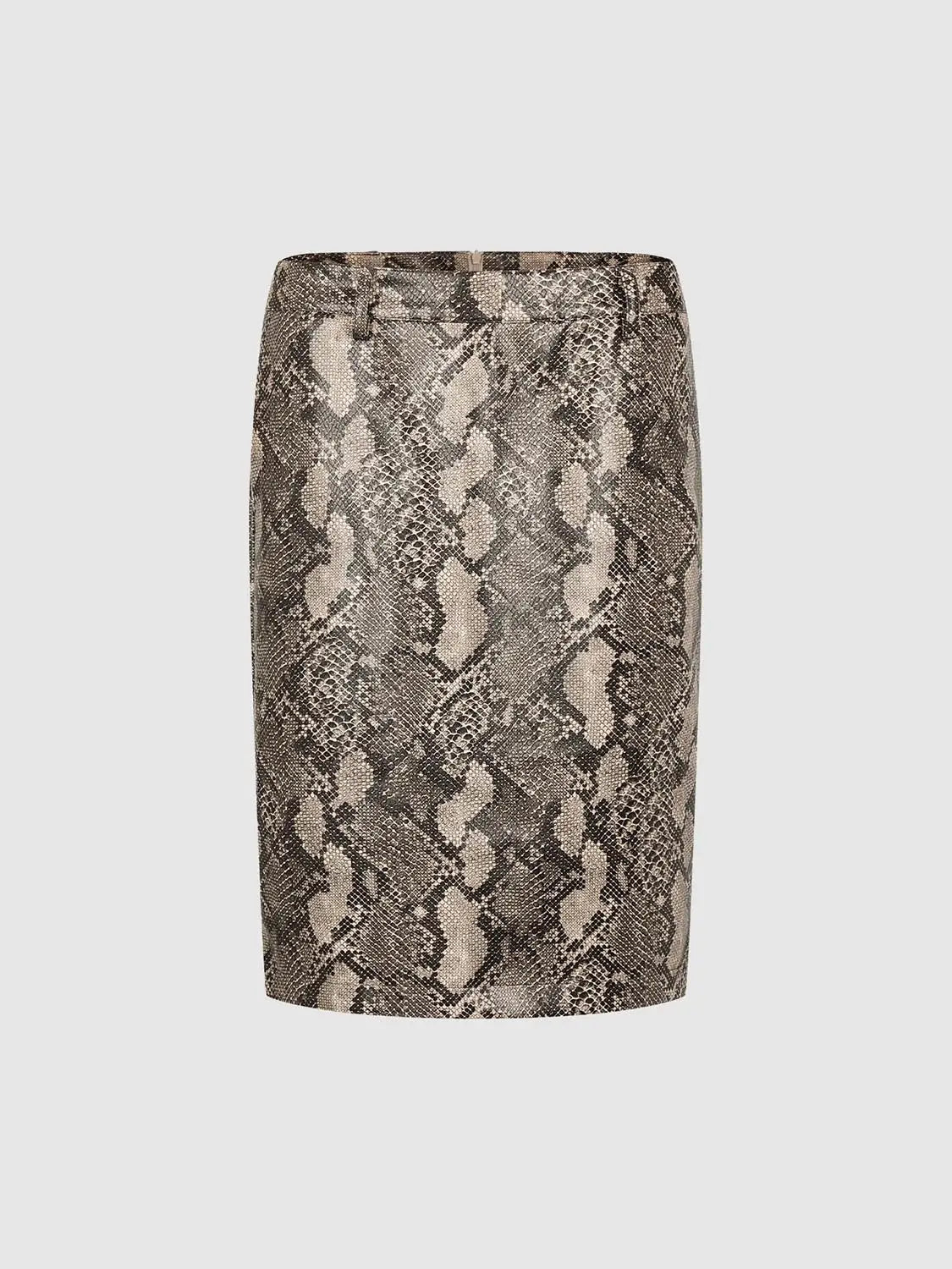 Straight snake-print skirt by Urban Revivo Fashion in neutral beige and brown tones