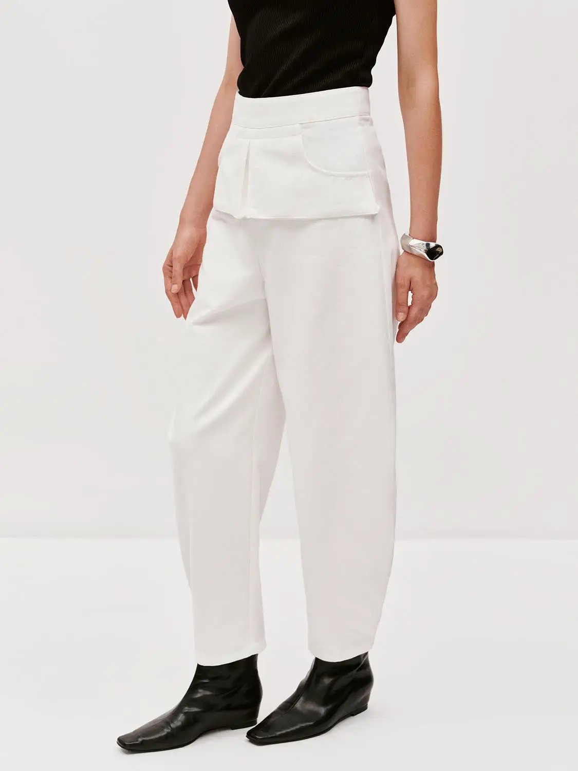 Layered Overlay Draped Waist Wide Leg Cotton Trousers in white by Urban Revivo Fashion