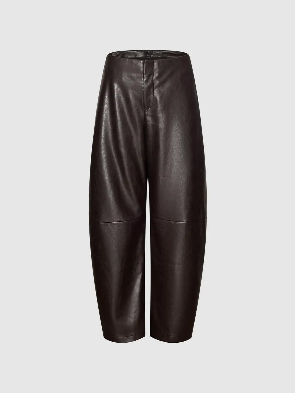 Mid-rise curved-leg faux leather pants in dark brown by Urban Revivo Fashion