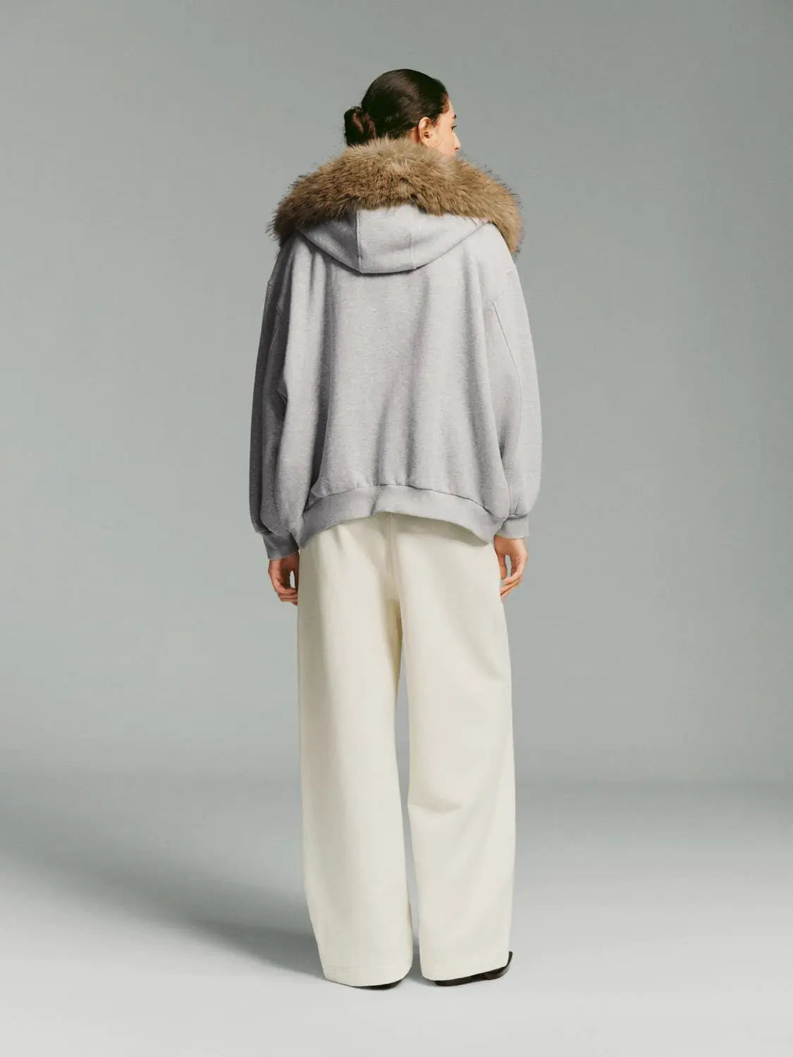 Wide-Leg Pants in cream/off-white, full-length relaxed fit by Urban Revivo Fashion