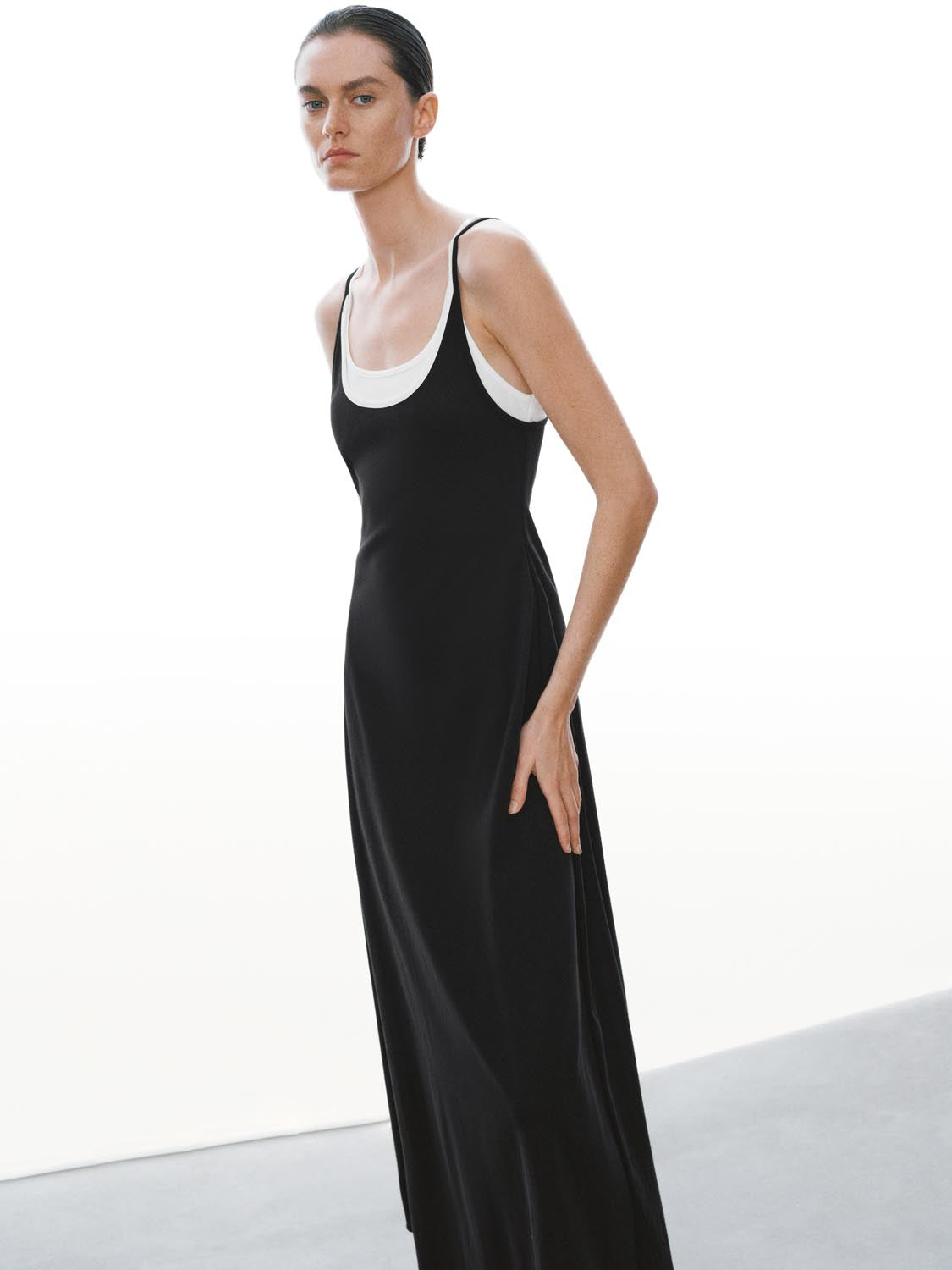 U Neck Strappy Slim Fit Cotton 2-In-1 Maxi Dress
