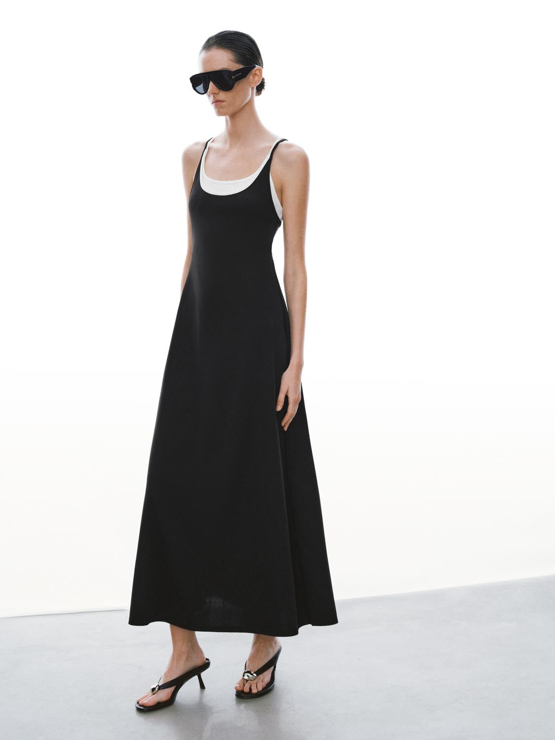 U Neck Strappy Slim Fit Cotton 2-In-1 Maxi Dress