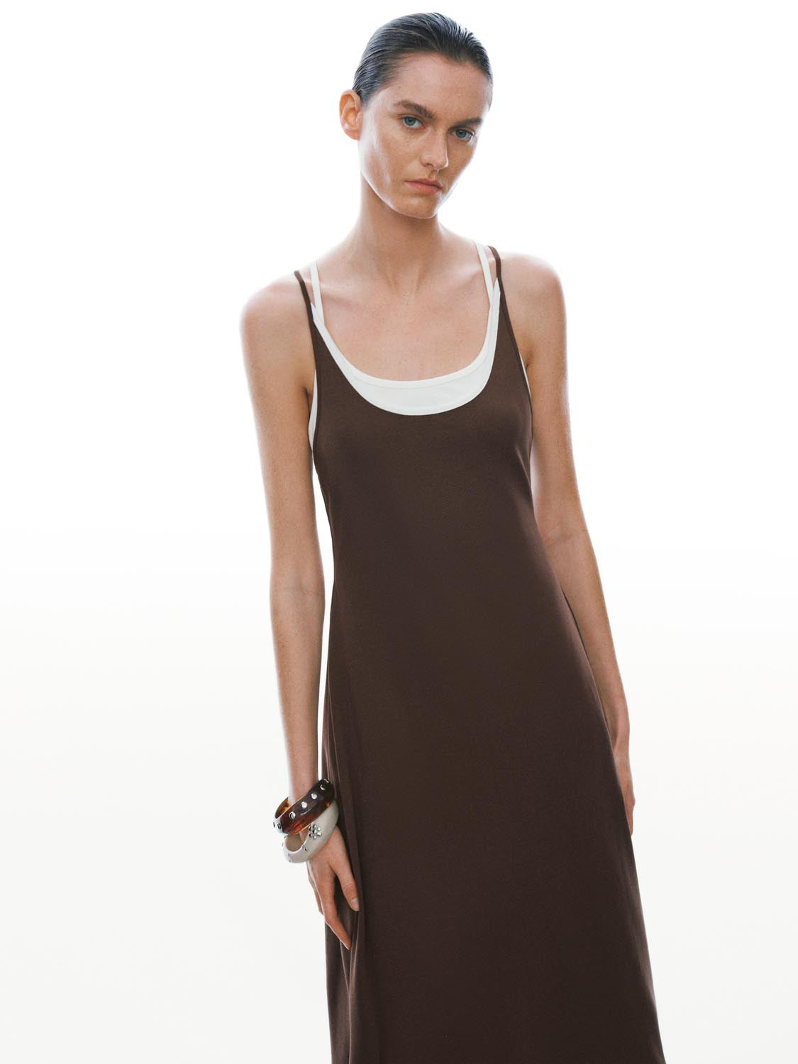 U Neck Strappy Slim Fit Cotton 2-In-1 Maxi Dress