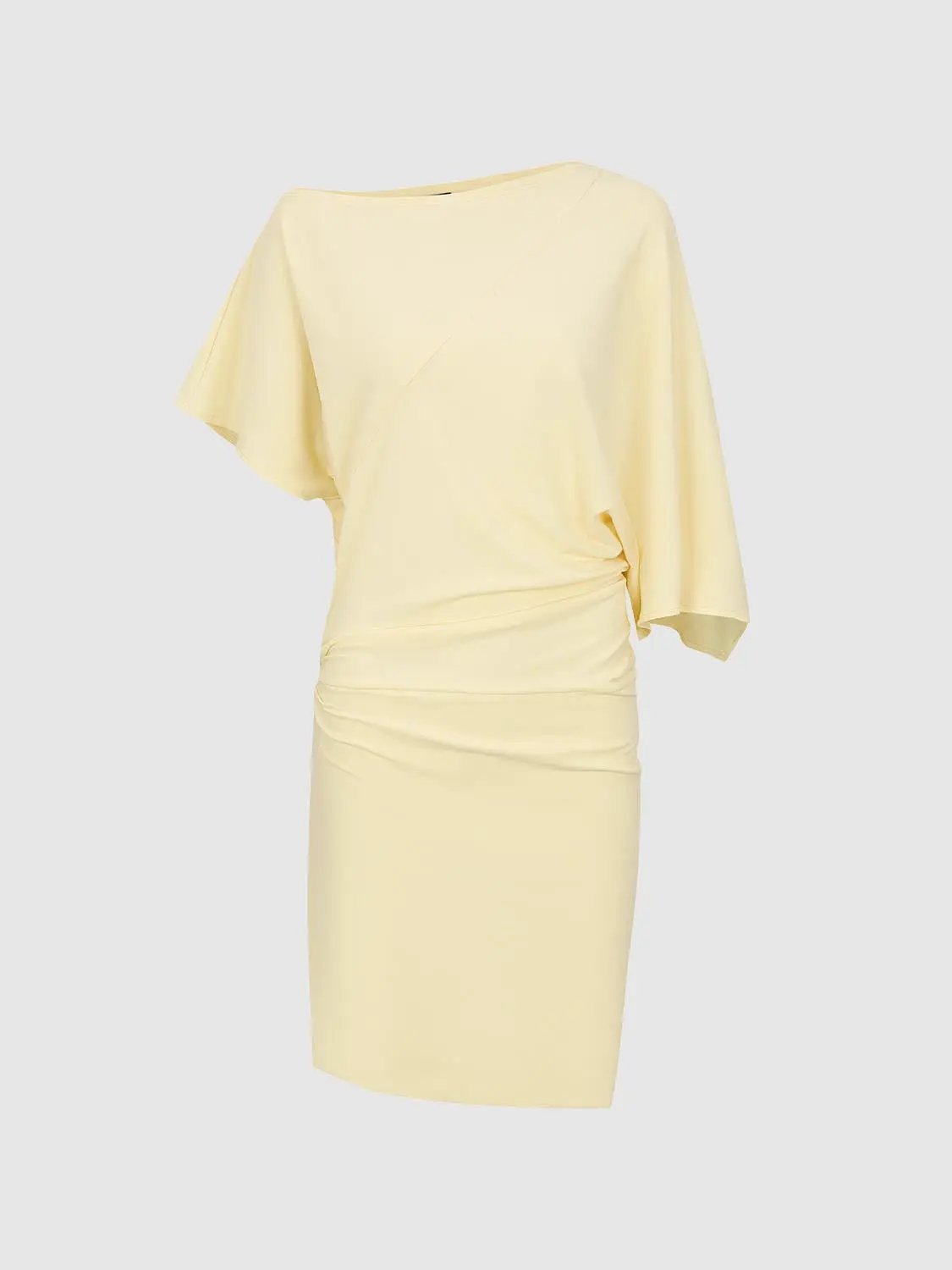 S-Line dress by Urban Revivo Fashion, pale yellow, skinny-fit with draped waist
