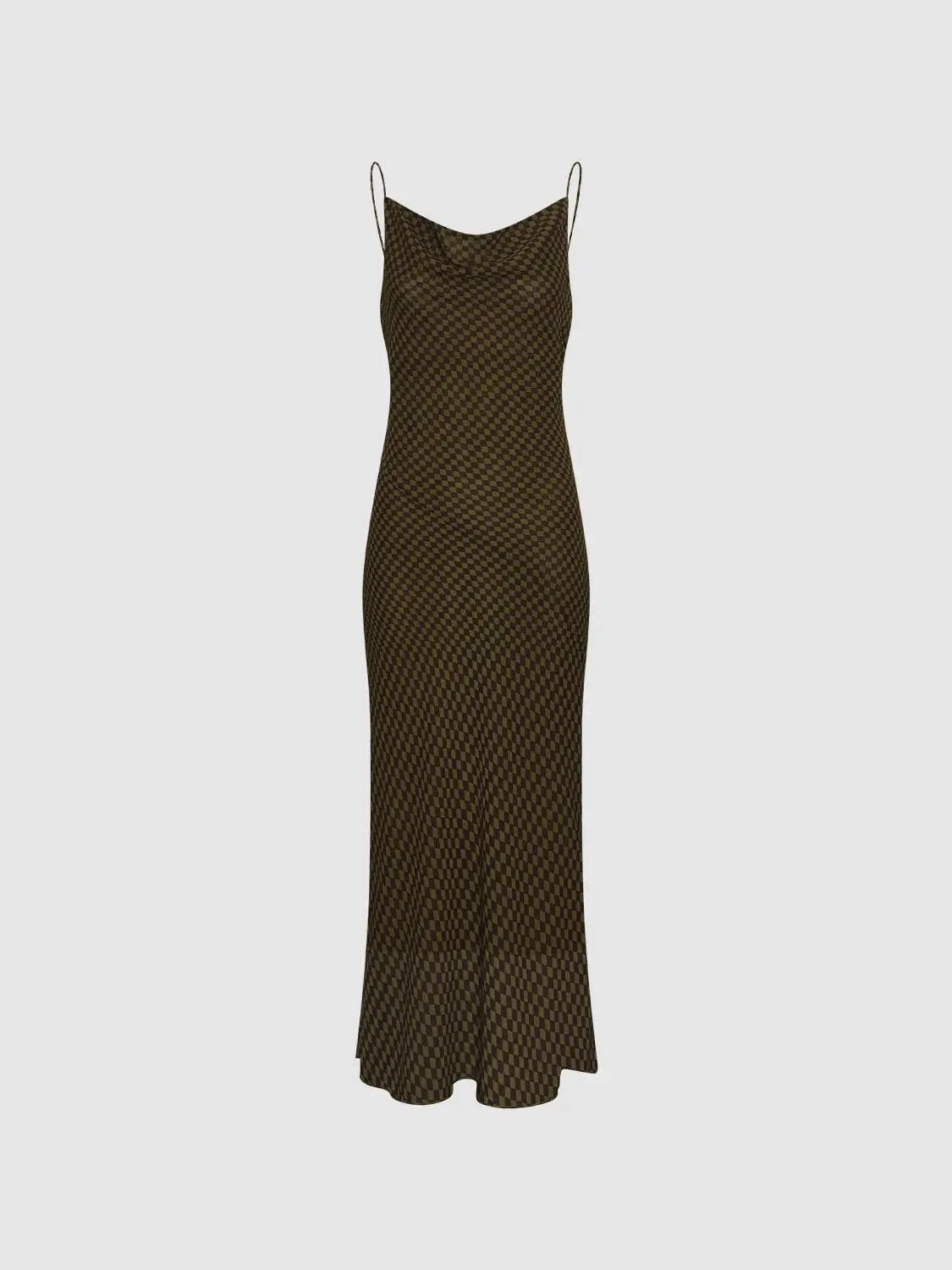 S-line Checked Sheer Spaghetti-Strap Slip Dress; brown/black check, Urban Revivo Fashion