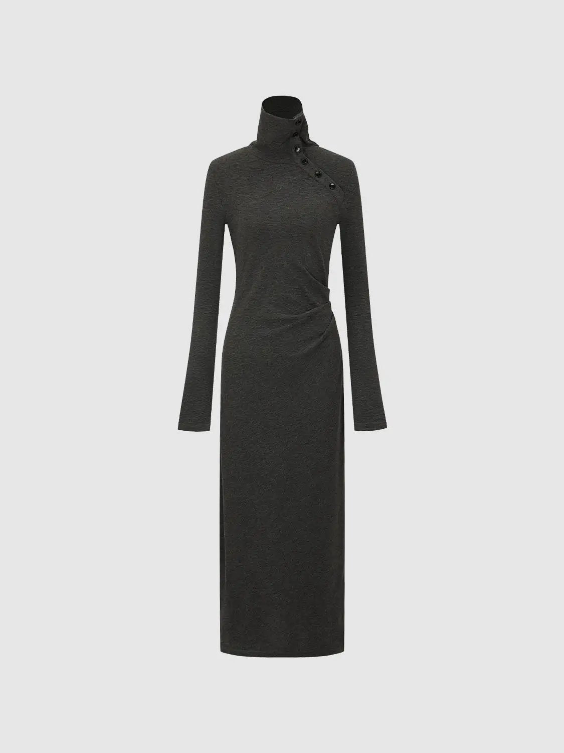 S-line Dress, charcoal knit maxi with high neck and waist twist, Urban Revivo Fashion