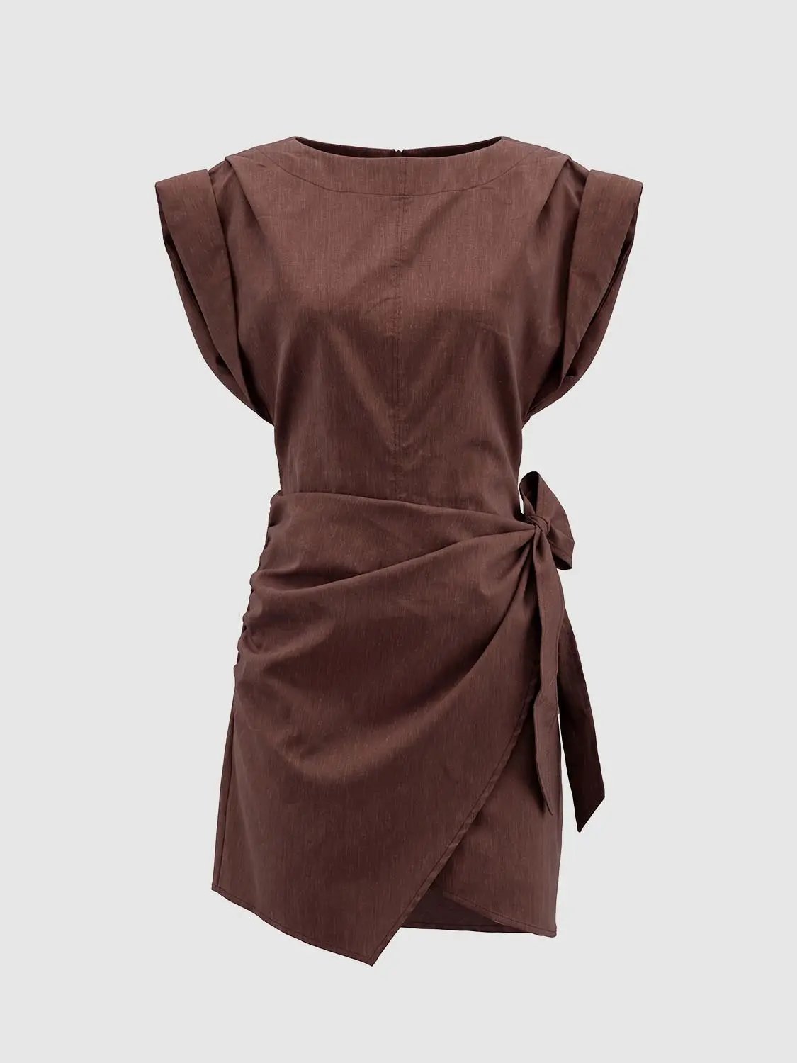 Fit-and-Flare Dress by Urban Revivo Fashion in brown with a wrapped waist tie