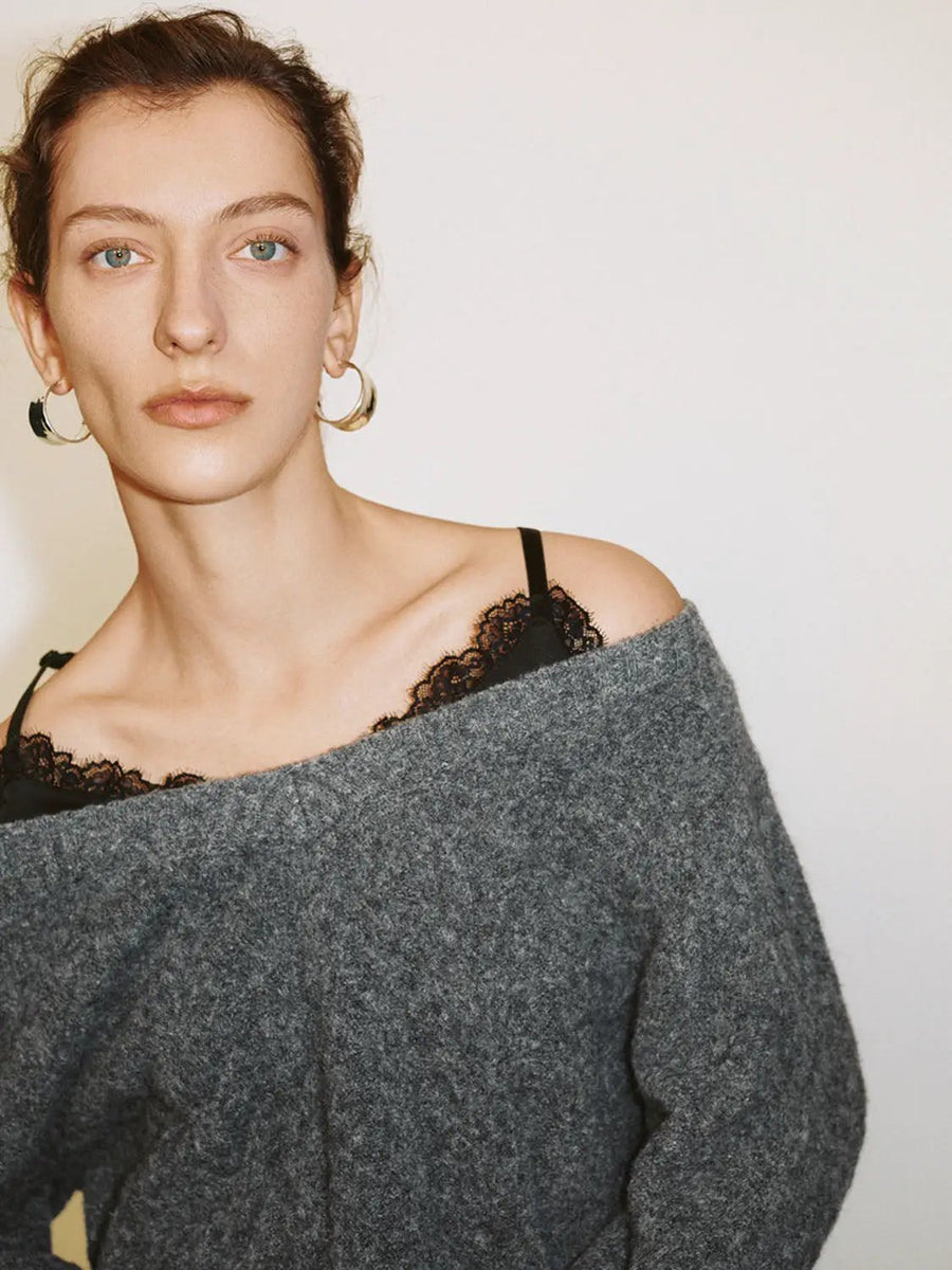 Striped Off-Shoulder Knitted T-Shirt main image 1