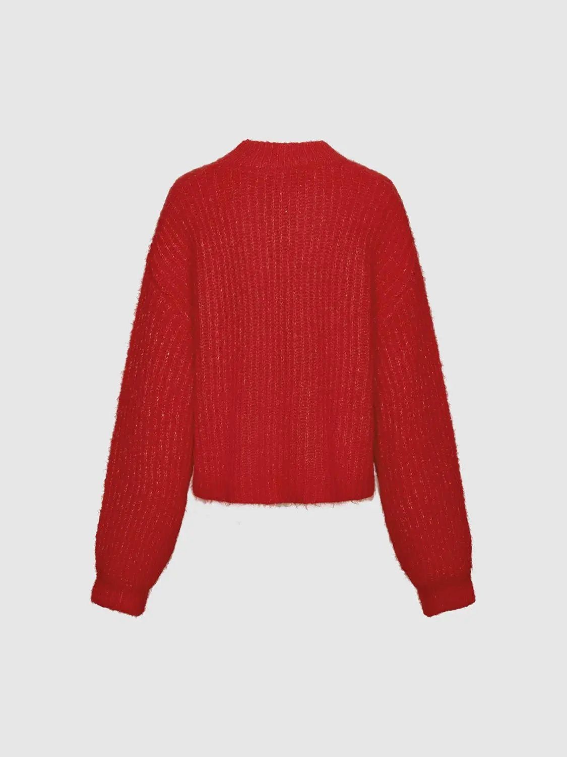 Oversize red knitted long-sleeve top by Urban Revivo Fashion, fuzzy textured knit