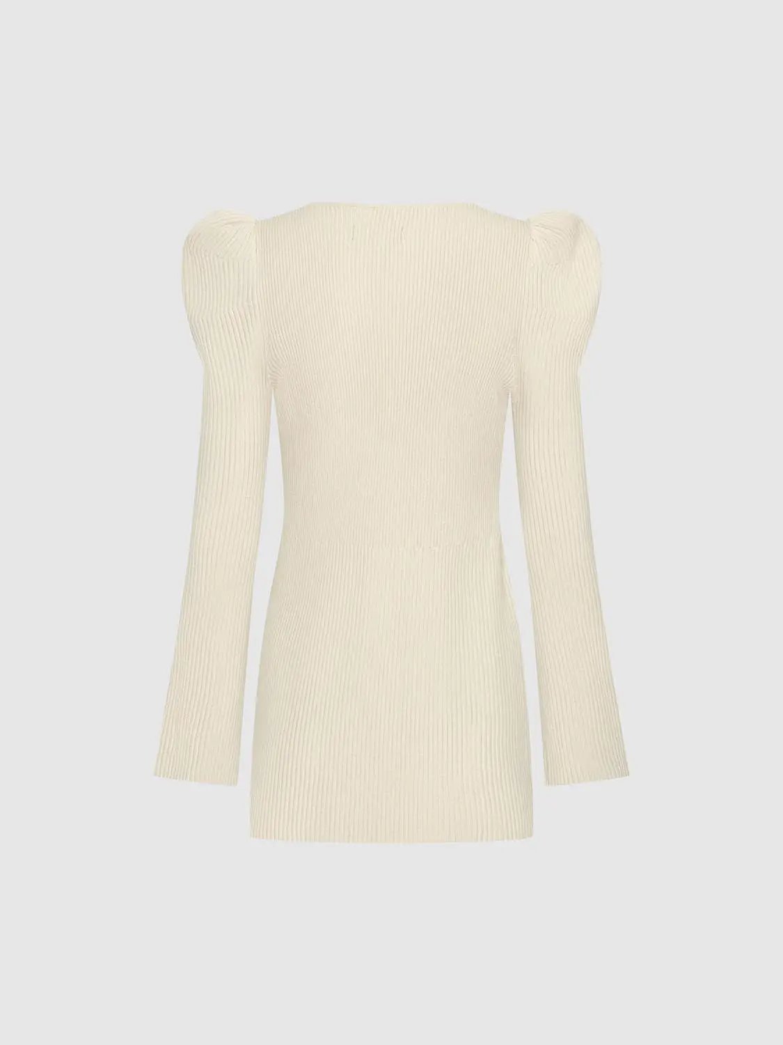 Puff Shoulder Tailored Knitted Cardigan by Urban Revivo Fashion in cream ribbed knit.