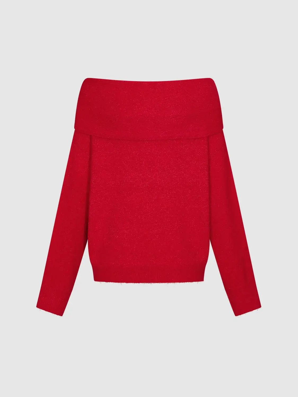 Urban Revivo Fashion red knitted T-shirt with wide folded neckline and cropped hem