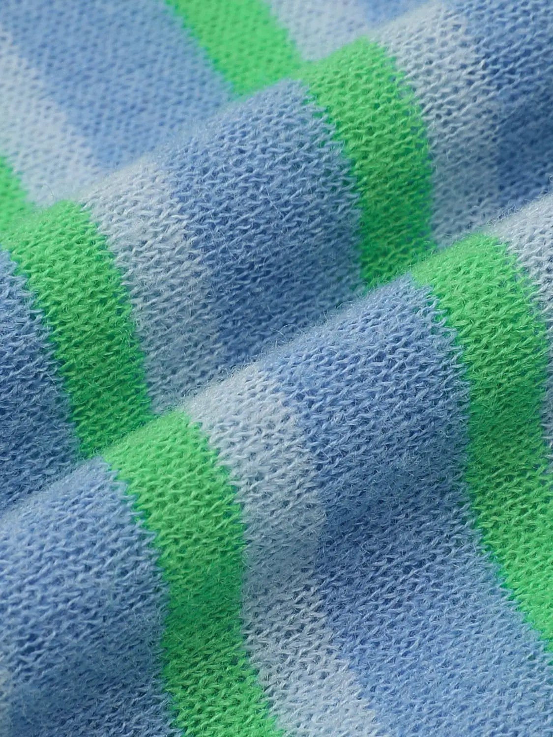 Color block striped long-sleeve knit sweater in blue with neon green stripes