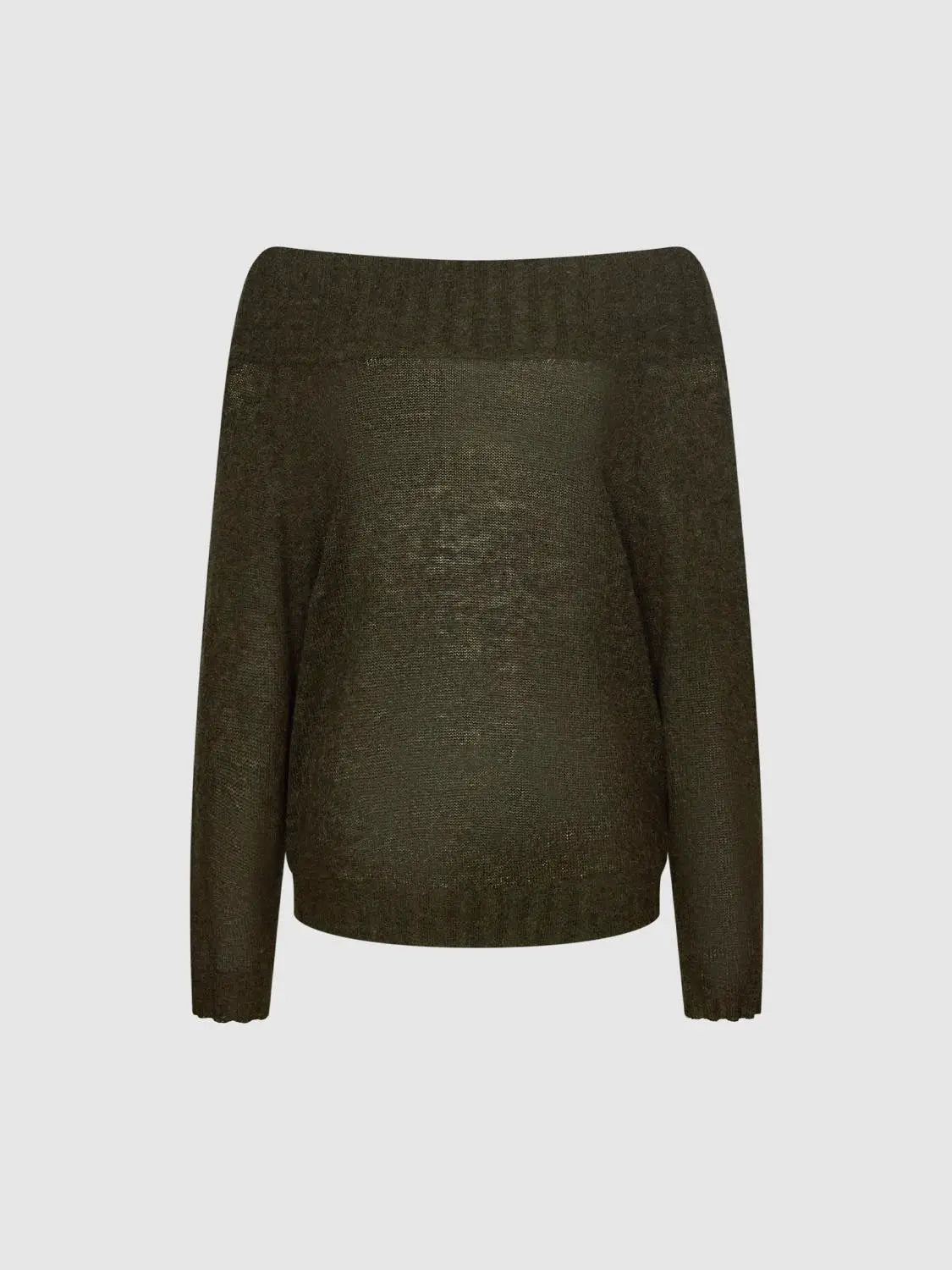 Knit T-Shirt by Urban Revivo Fashion, dark olive knitted top with long sleeves