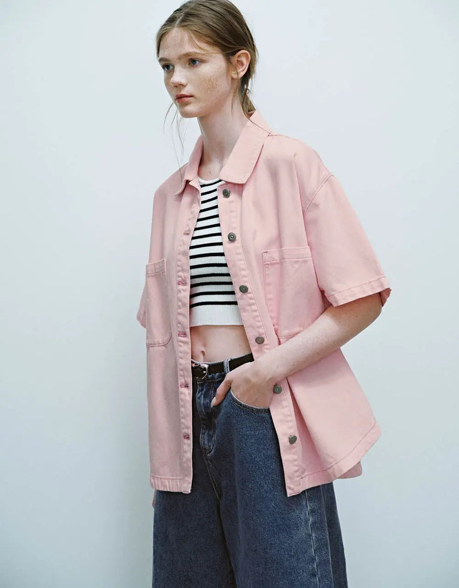Textured Button Up Loose Shirt main image 0