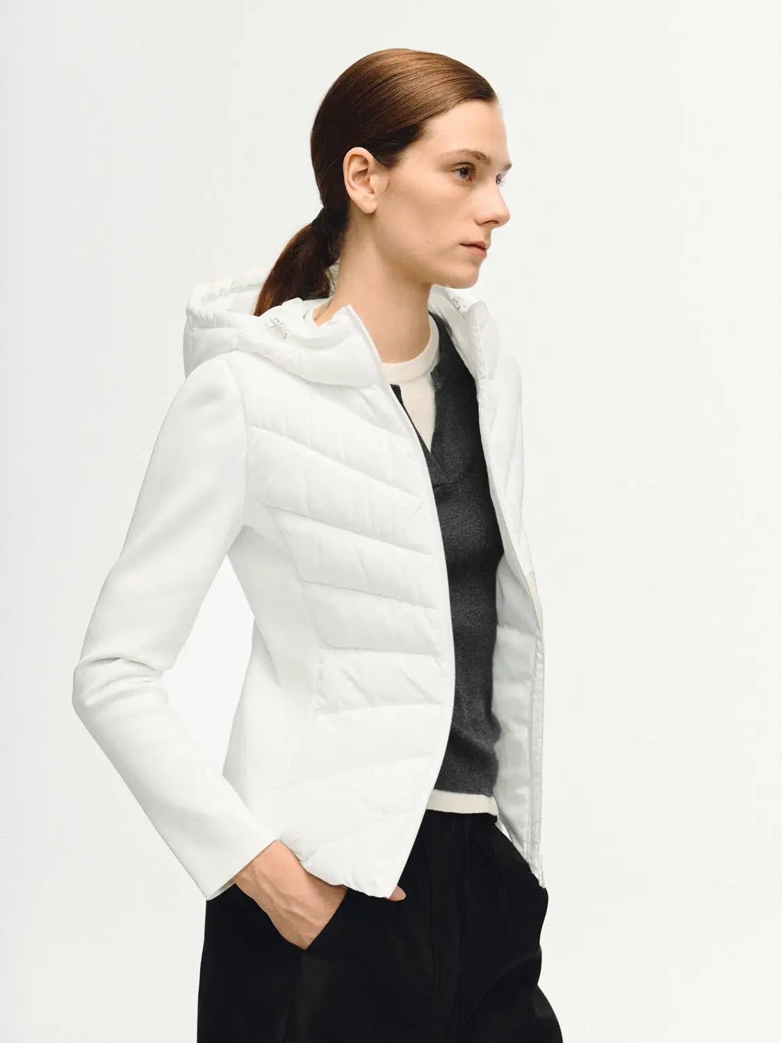 Padded Jacket Urban Revivo Fashion white quilted with hood