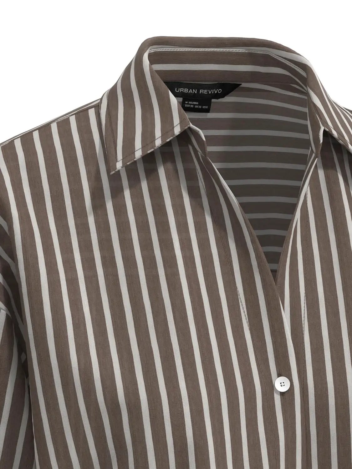 Striped Button Up Shirt by Urban Revivo Fashion, brown and white vertical stripes.