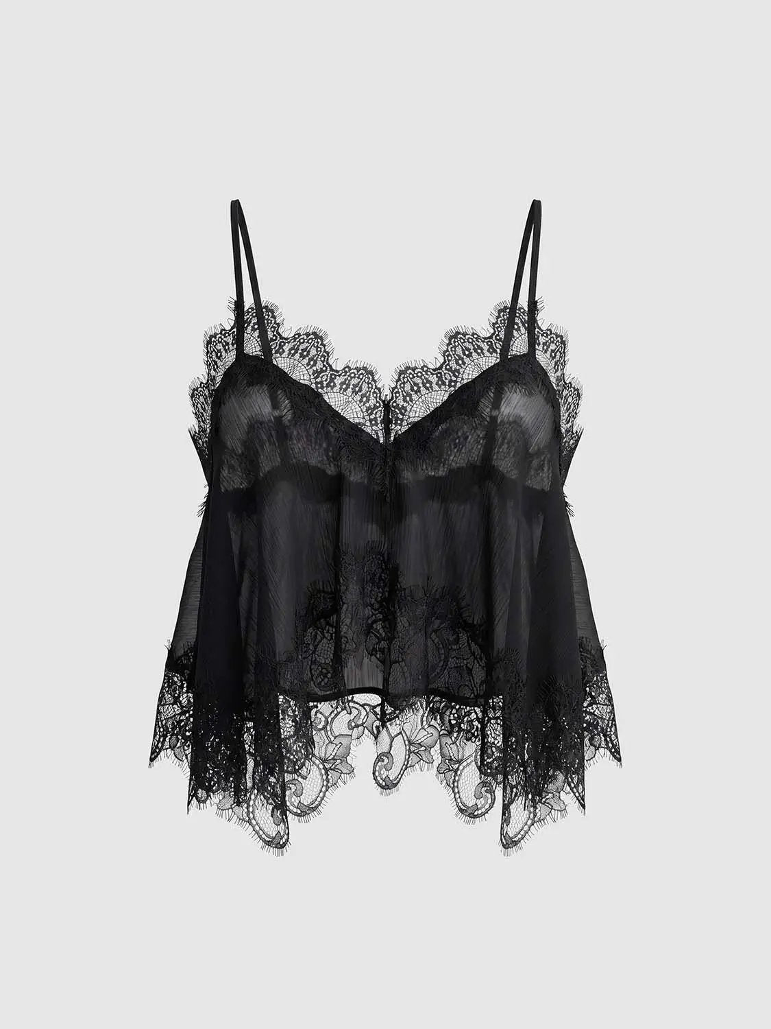 Camisole by Urban Revivo Fashion in black lace with sheer mesh and scalloped trim