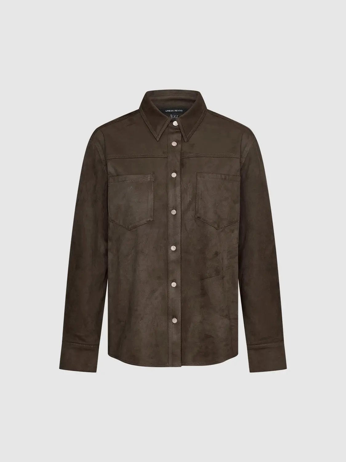 Button-down shirt in brown suede-like finish with two chest pockets, Urban Revivo Fashion