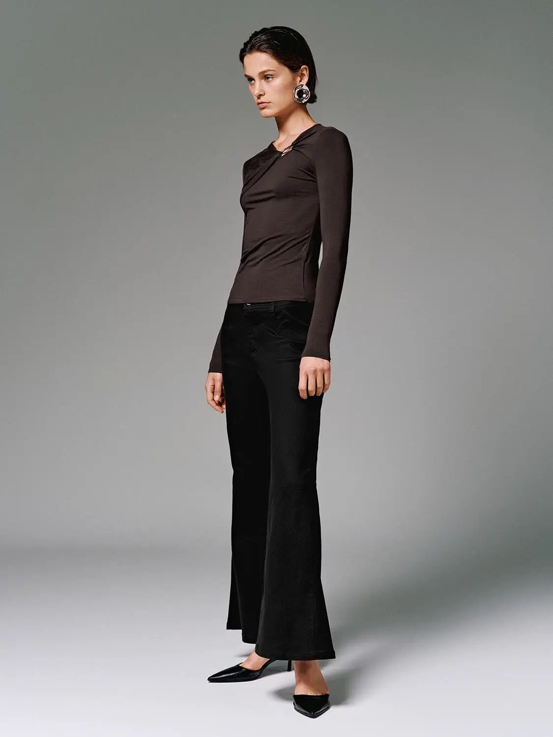 Knot Front Long Sleeve T-Shirts by Urban Revivo Fashion