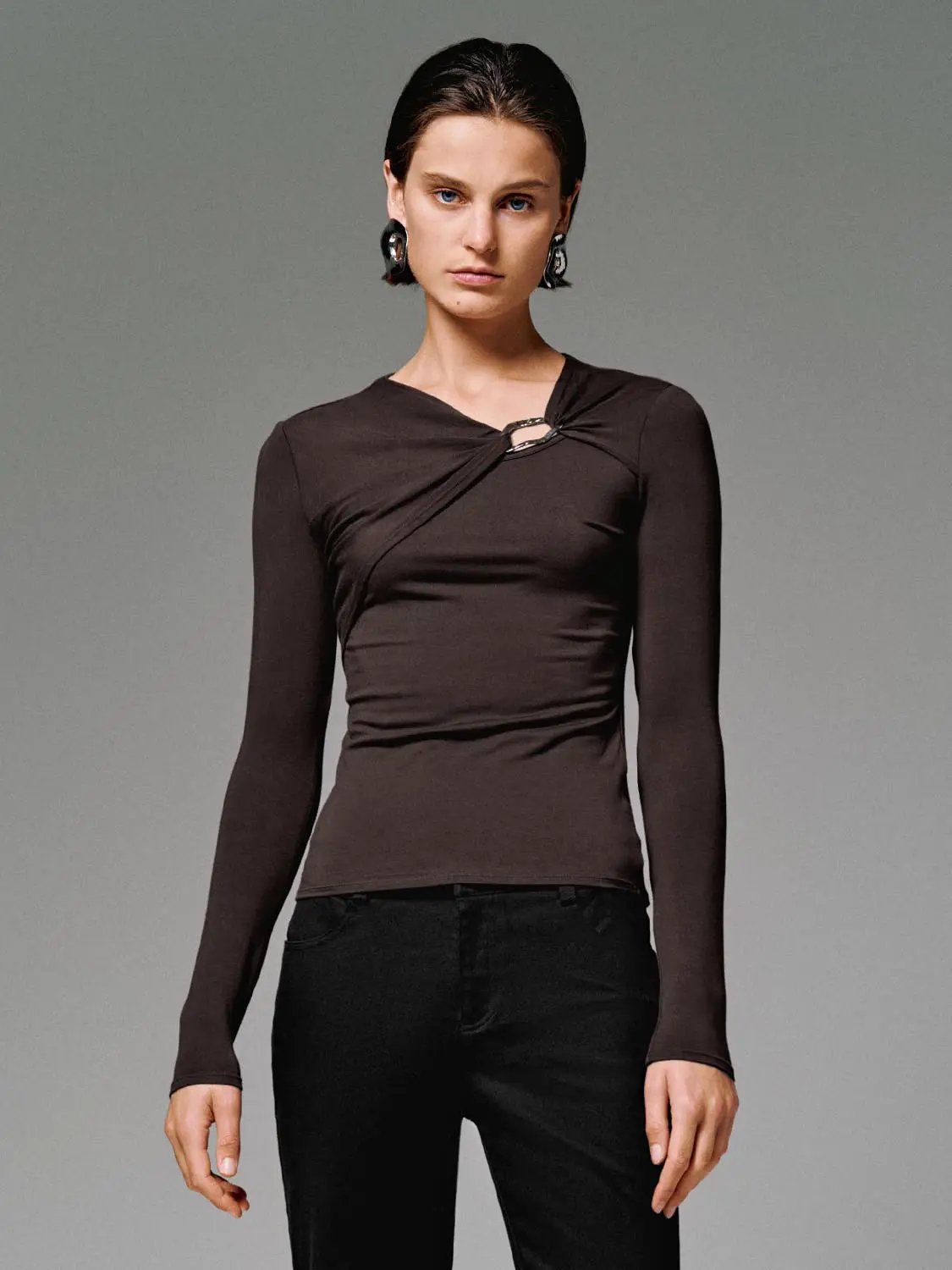 Knot Front Long Sleeve T-Shirts by Urban Revivo Fashion