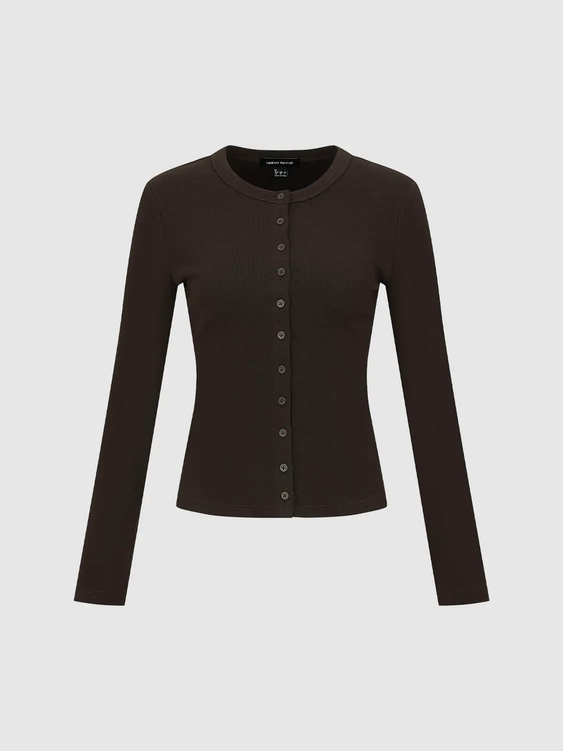 Button Detail Crew Neck Long Sleeve Skinny Fit T-Shirts by Urban Revivo Fashion