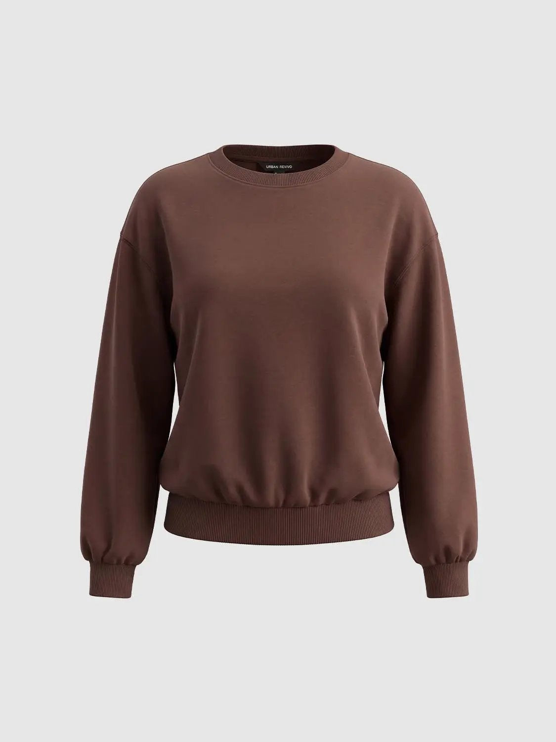 Sweatshirt in brown with ribbed cuffs and hem, Urban Revivo Fashion