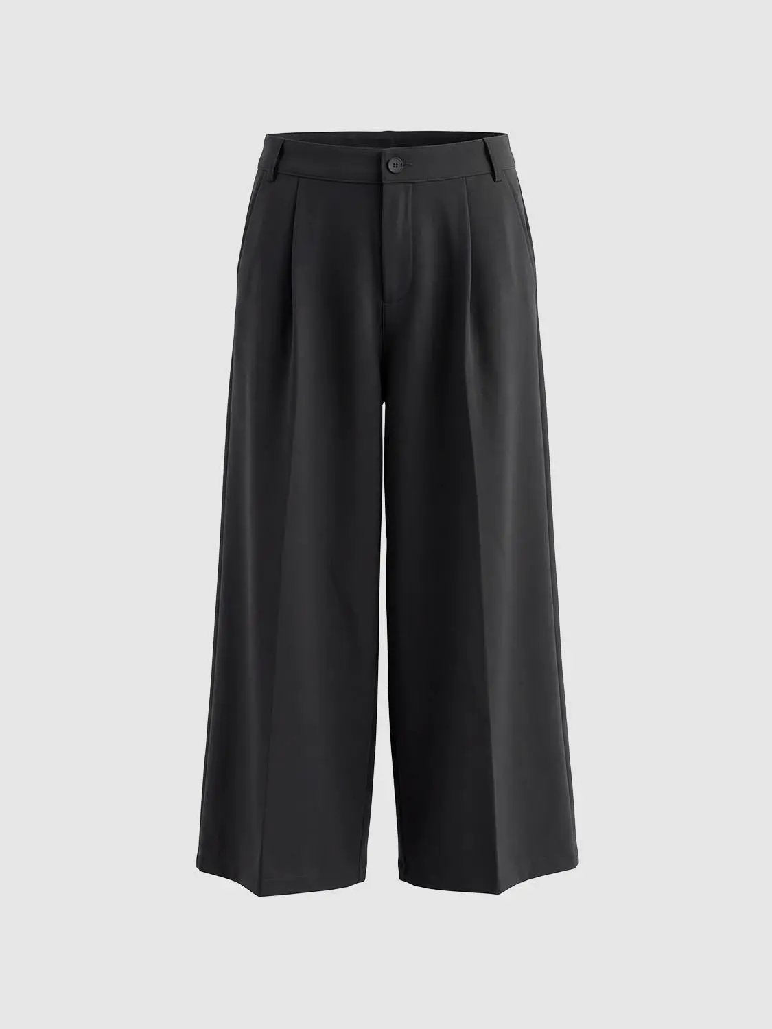 Wide-leg pants by Urban Revivo Fashion in black with belt loops and button closure.