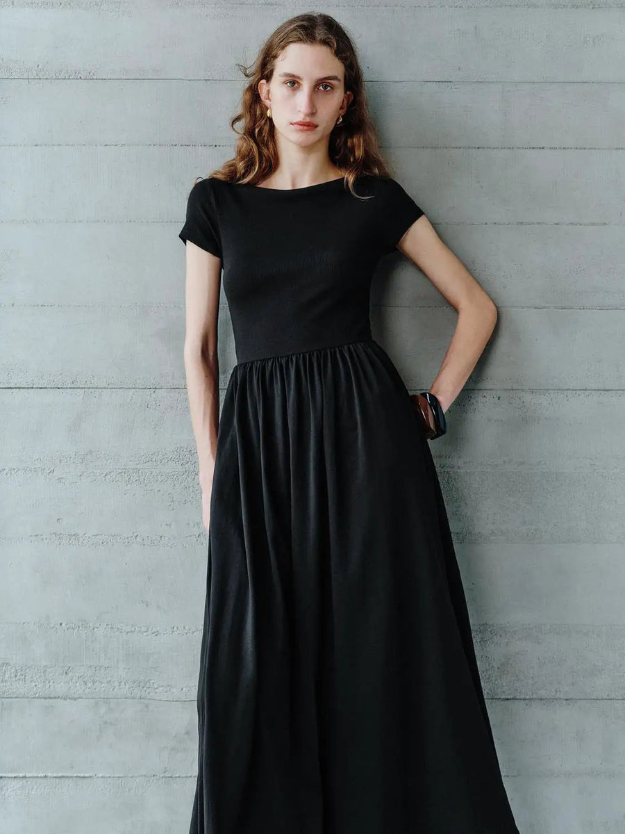 A Line Maxi Dress Black Elegant Everyday Comfort – URBAN REVIVO