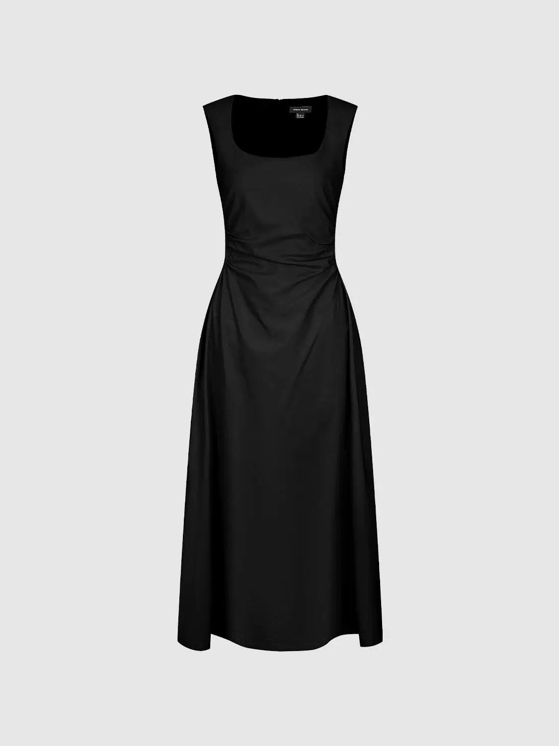 U-Neck Ruched Waist A-Line Midi Dresses by Urban Revivo Fashion