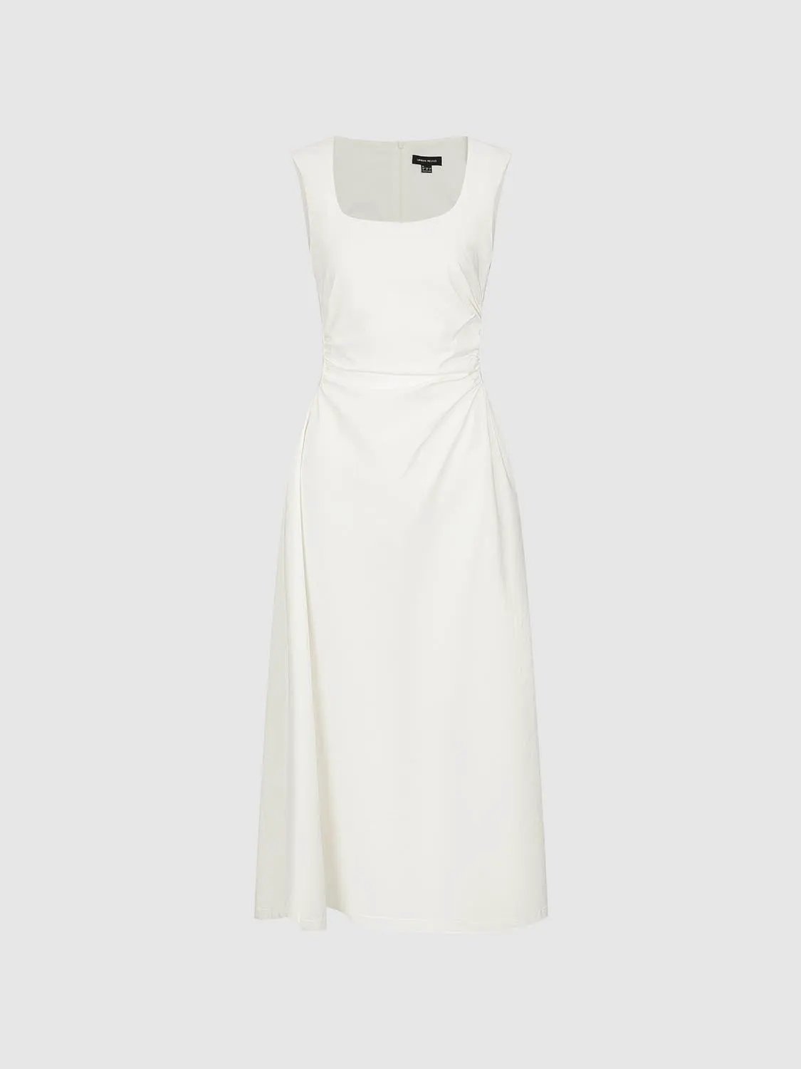 U-Neck Ruched Waist A-Line Midi Dresses by Urban Revivo Fashion