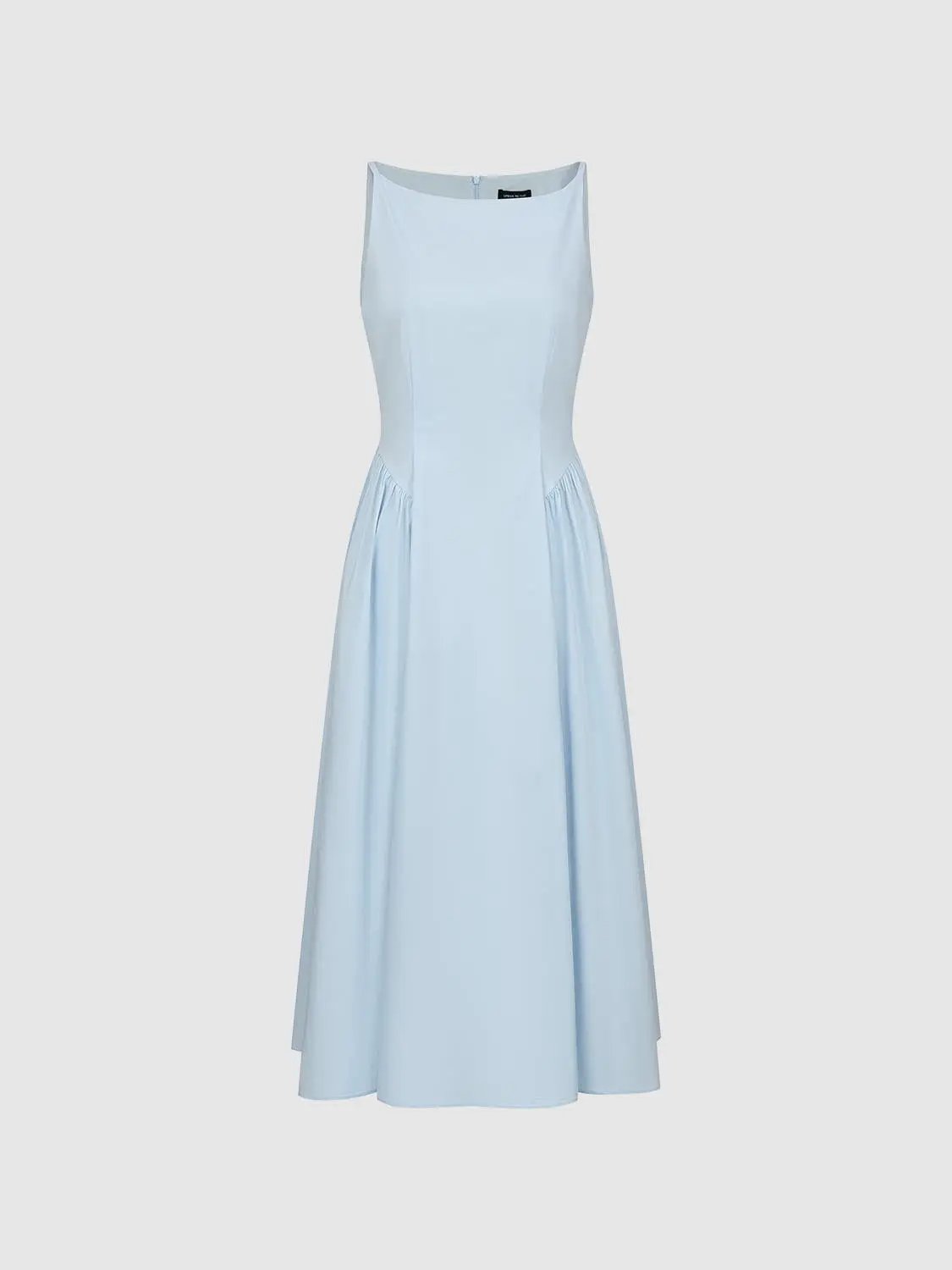 Sleeveless Shirring Detail A-Line Midi Dress by Urban Revivo Fashion in light blue
