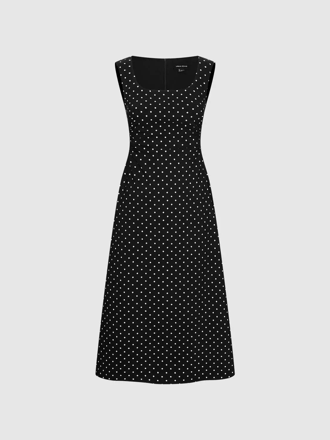 Polka Dot Knit Flattering Fit Sleeveless Dresses, black with white dots, Urban Revivo