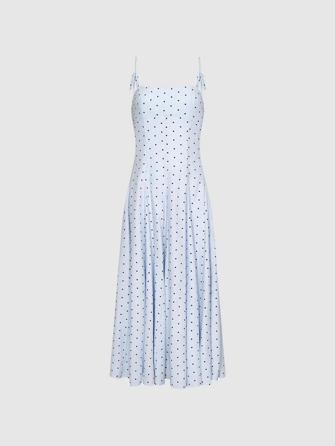 Polka Dot A-Line Dress, light blue with navy dots, spaghetti straps, floor-length Urban Revivo Fashion