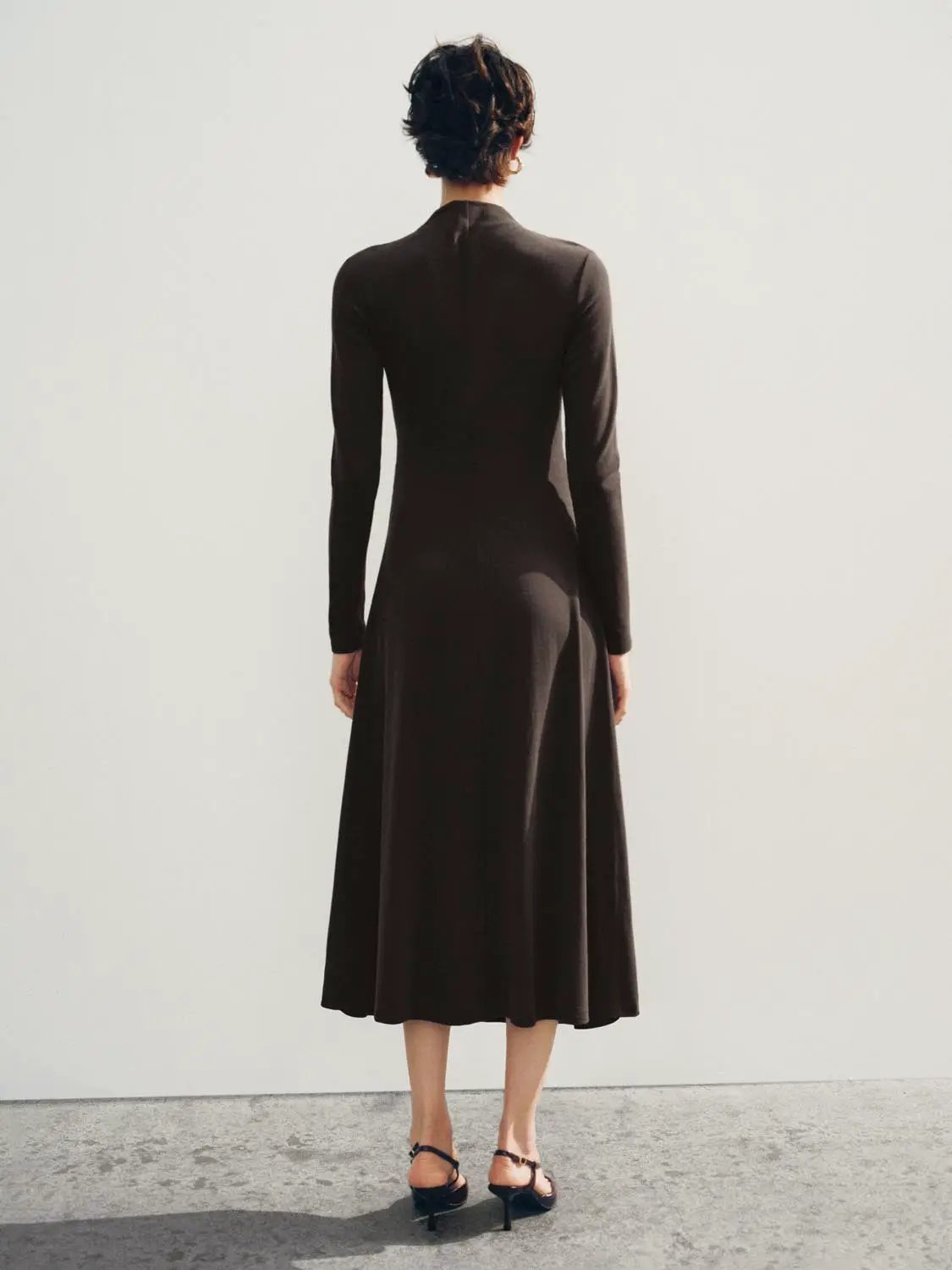 A-Line Dress, dark brown midi-length, back view by Urban Revivo Fashion