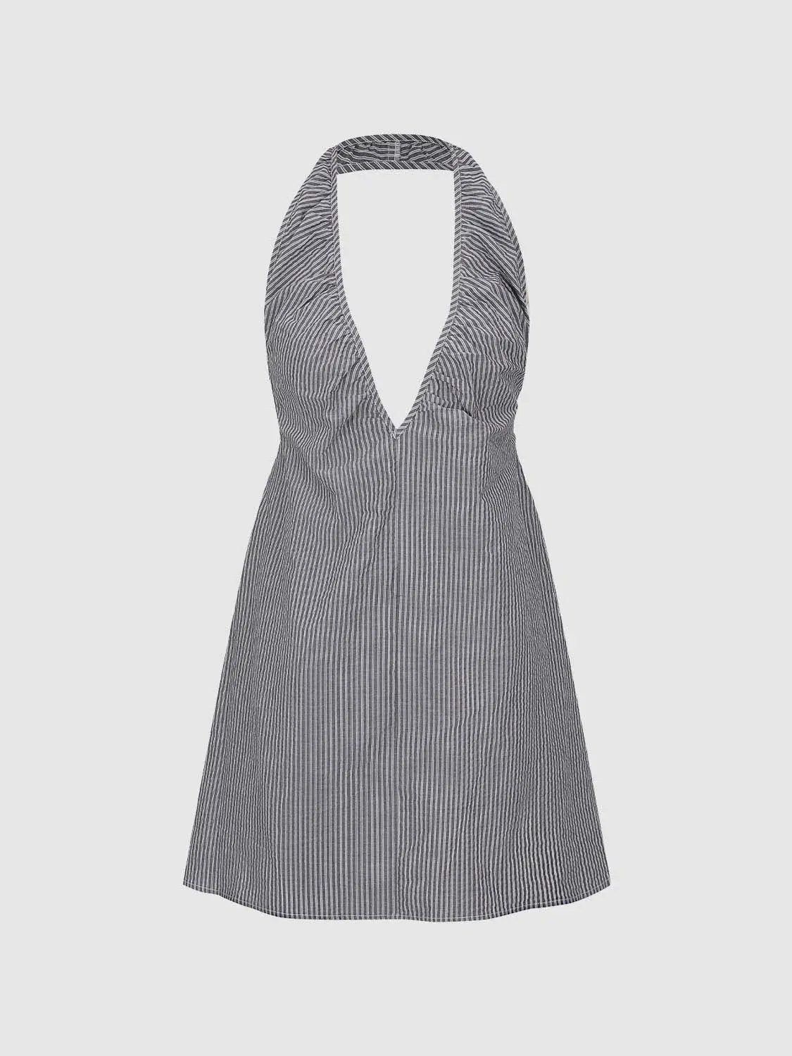 A-Line dress with navy and white vertical stripes and halter neckline, Urban Revivo Fashion