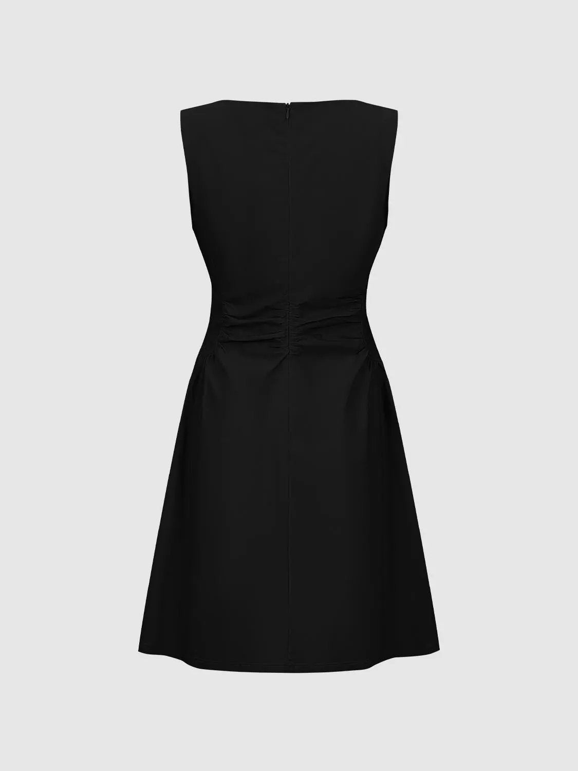 A-Line dress by Urban Revivo Fashion, black sleeveless with ruched waist and back zipper.
