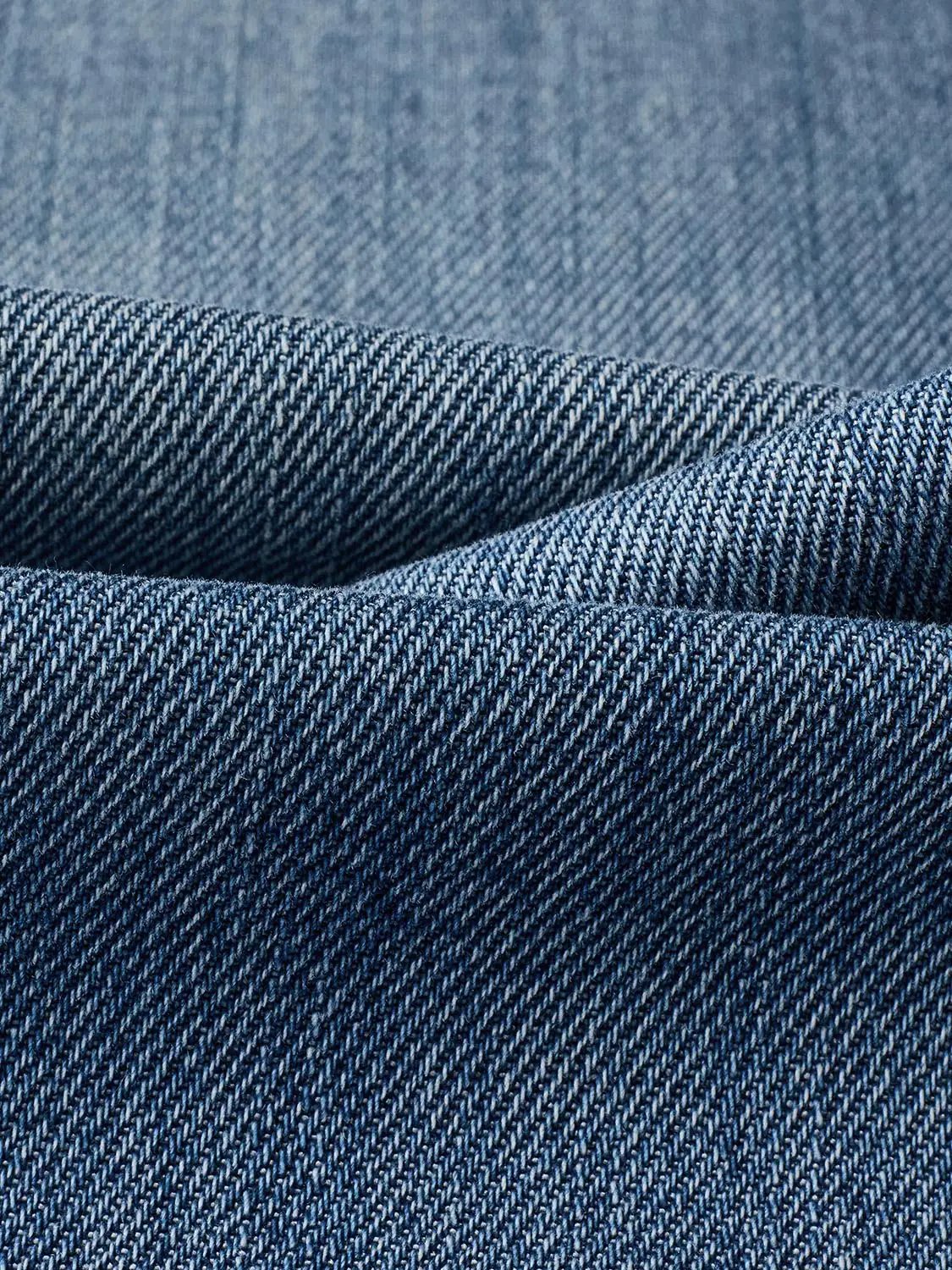 Wide-leg Cotton Blend Jeans with subtle wash, blue denim texture by Urban Revivo Fashion