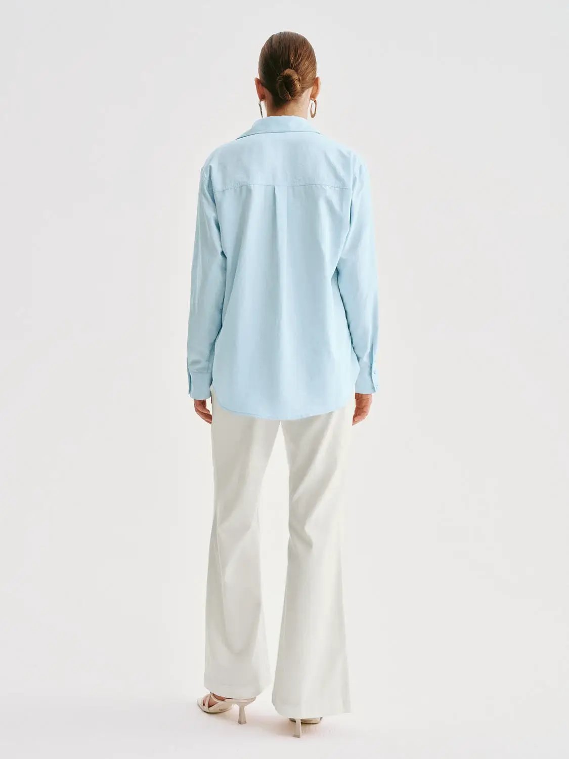 Casual Wide-leg Cotton Lyocell Blend Pants in cream, back view