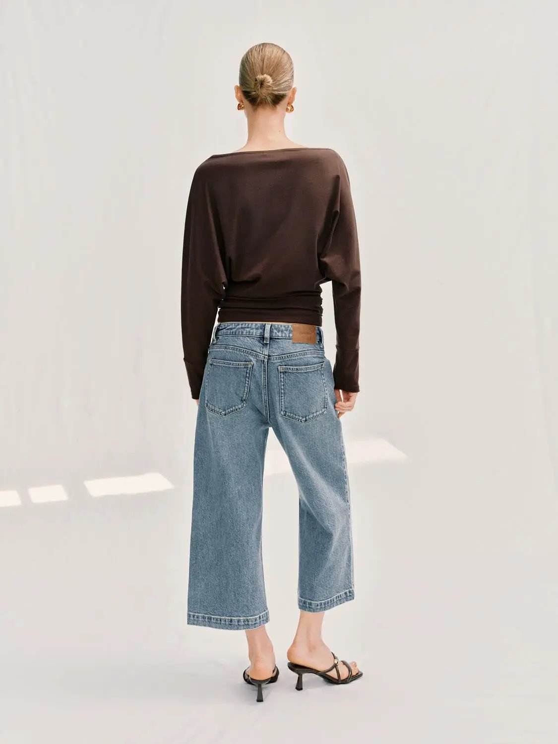 Jeans by Urban Revivo Fashion, blue denim wide-leg cropped back view.