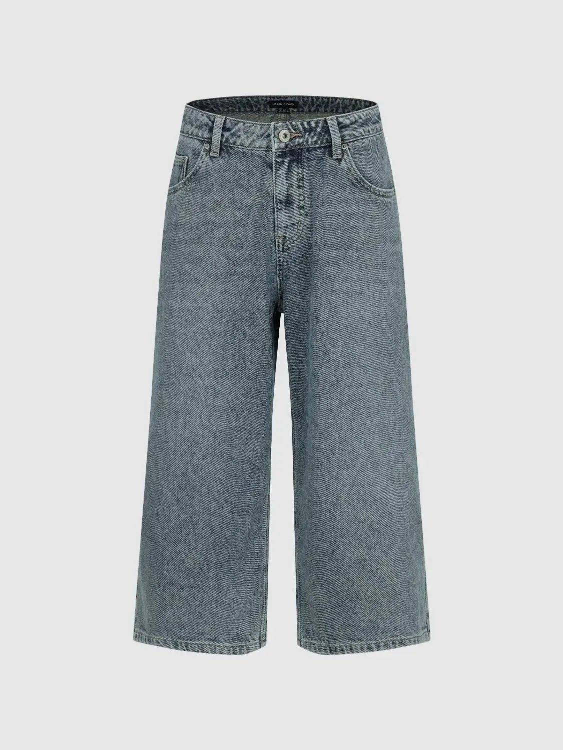 Relaxed high-rise wide-leg Capri cotton denim jeans in light blue by Urban Revivo Fashion