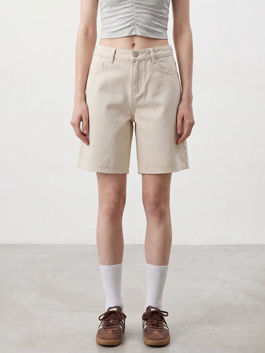 Casual Relaxed Washed Beige Shorts by Urban Revivo Fashion, cotton fabric with front pockets