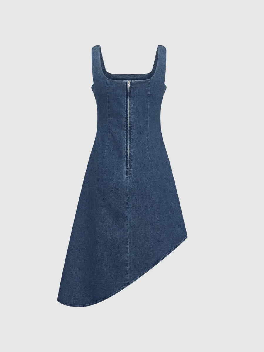 urban revivo denim dress Square Neck Sleeveless Asymmetric Hem Cotton Style:EE02370BK 60s Cocktail Dress - UWG832100 Product Measurement Units SKU|M-FOLEY-DBL01