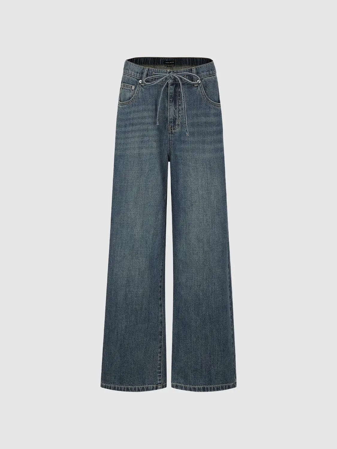 Jeans, blue denim wide-leg with drawstring waist, Urban Revivo Fashion