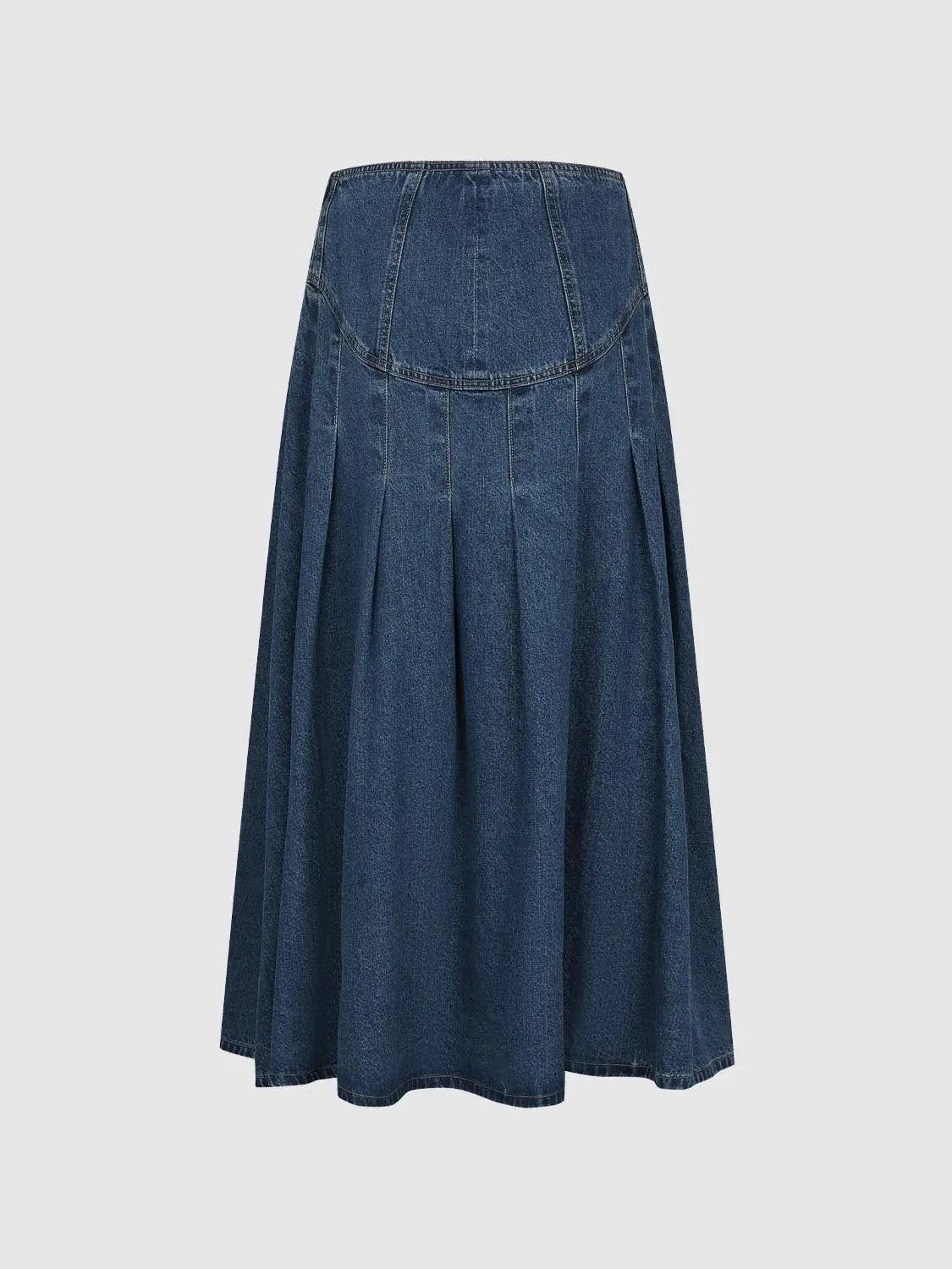 Denim skirt with pleated panels, dark blue wash, Urban Revivo Fashion