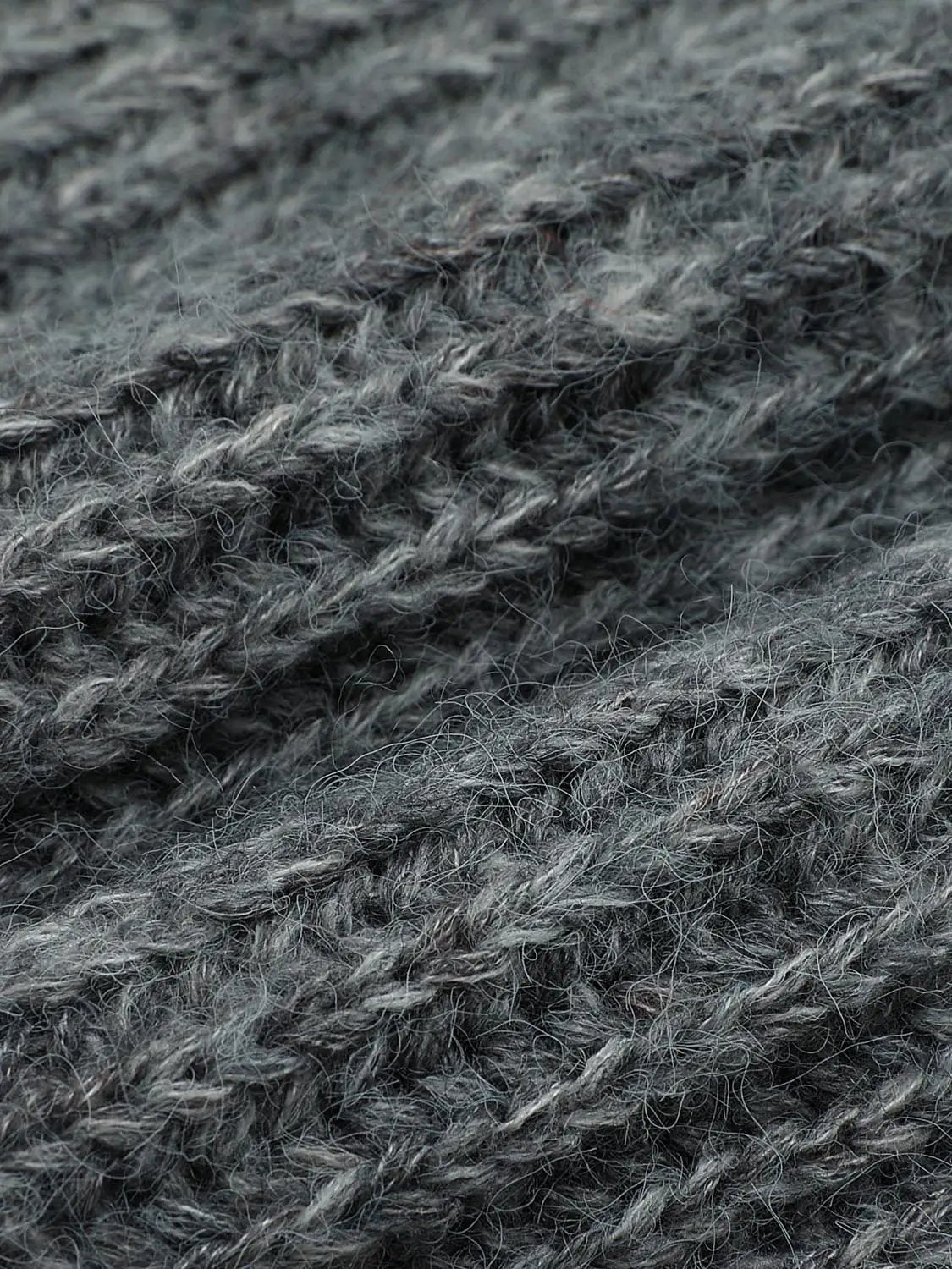High Neck Long Sleeve Knitted T-Shirts in dark gray knit fabric