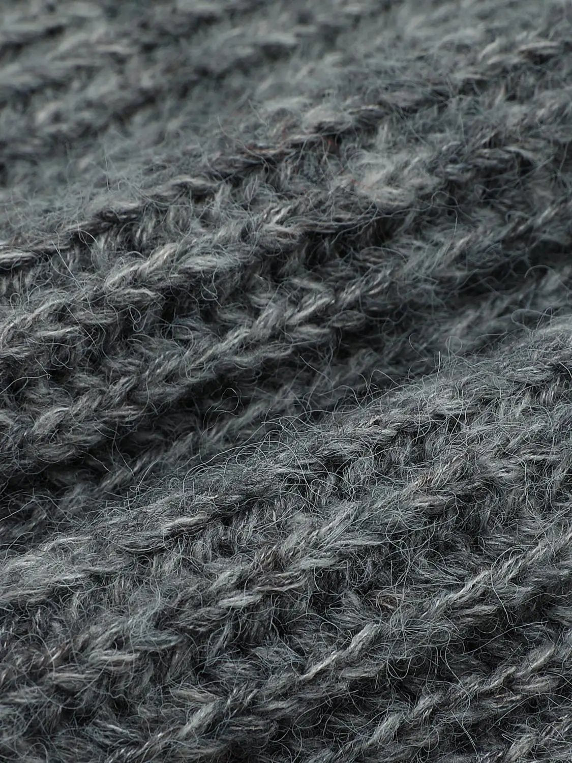 High Neck Long Sleeve Knitted T-Shirts, charcoal grey knit fabric close-up
