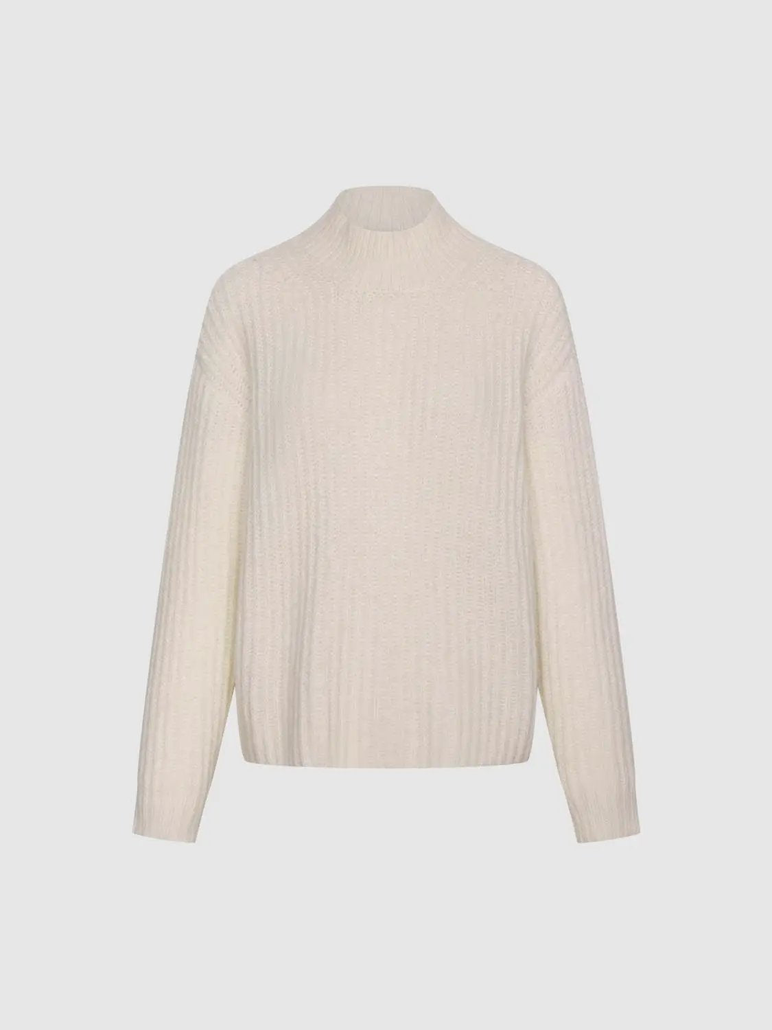 High Neck Long Sleeve Knitted T-Shirts by Urban Revivo Fashion in cream knit.