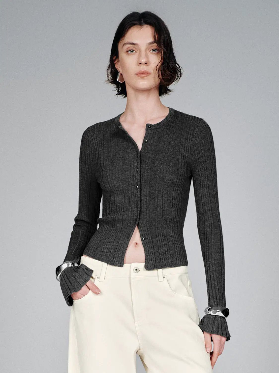 Crew Neck Slim Fit Knitted Cardigans by Urban Revivo Fashion
