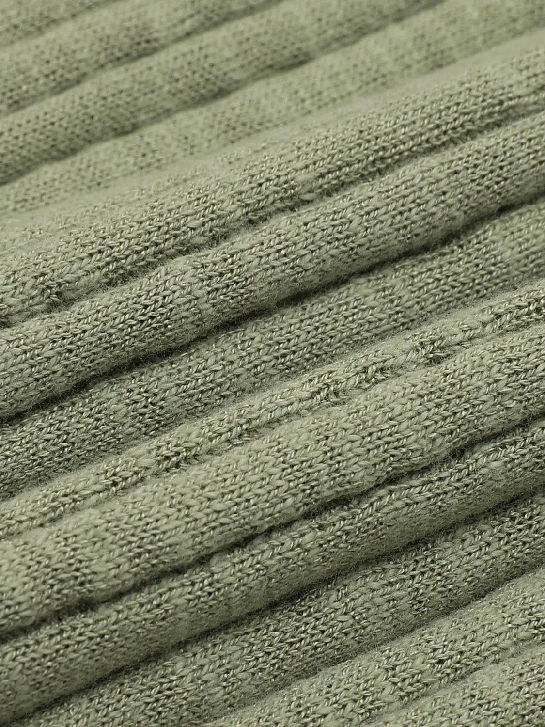 Ribbed cotton-blend shirt-collar cardigan in olive green knit with close-up texture.