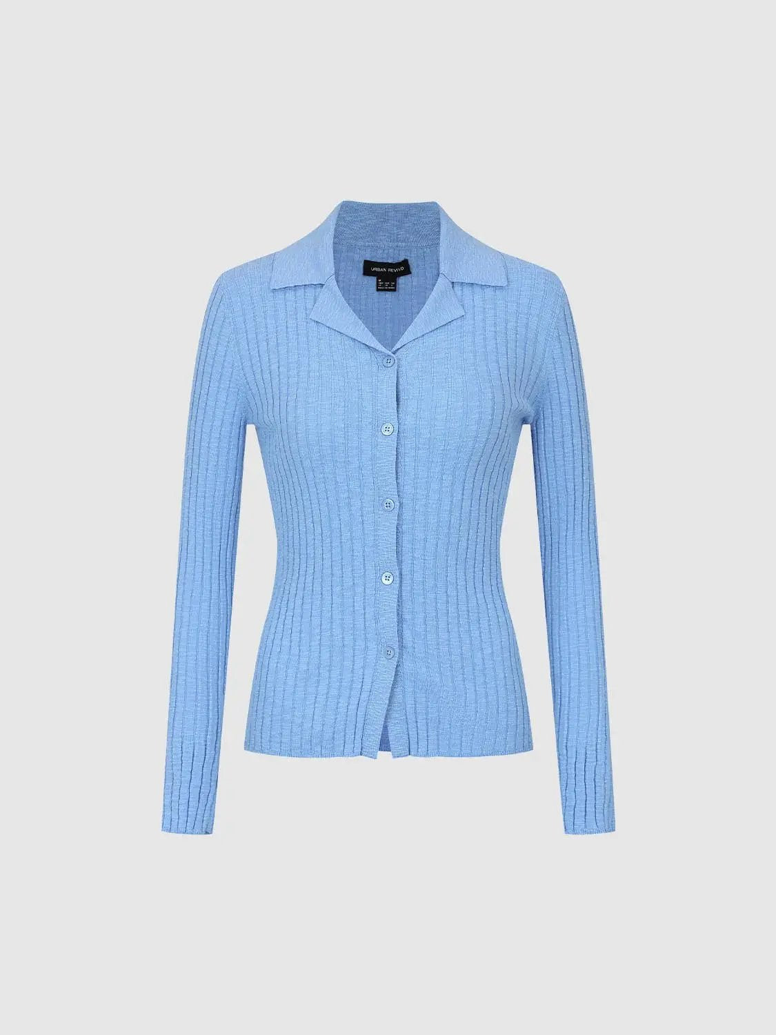 Urban Revivo ribbed cotton blend shirt-collar cardigan in light blue